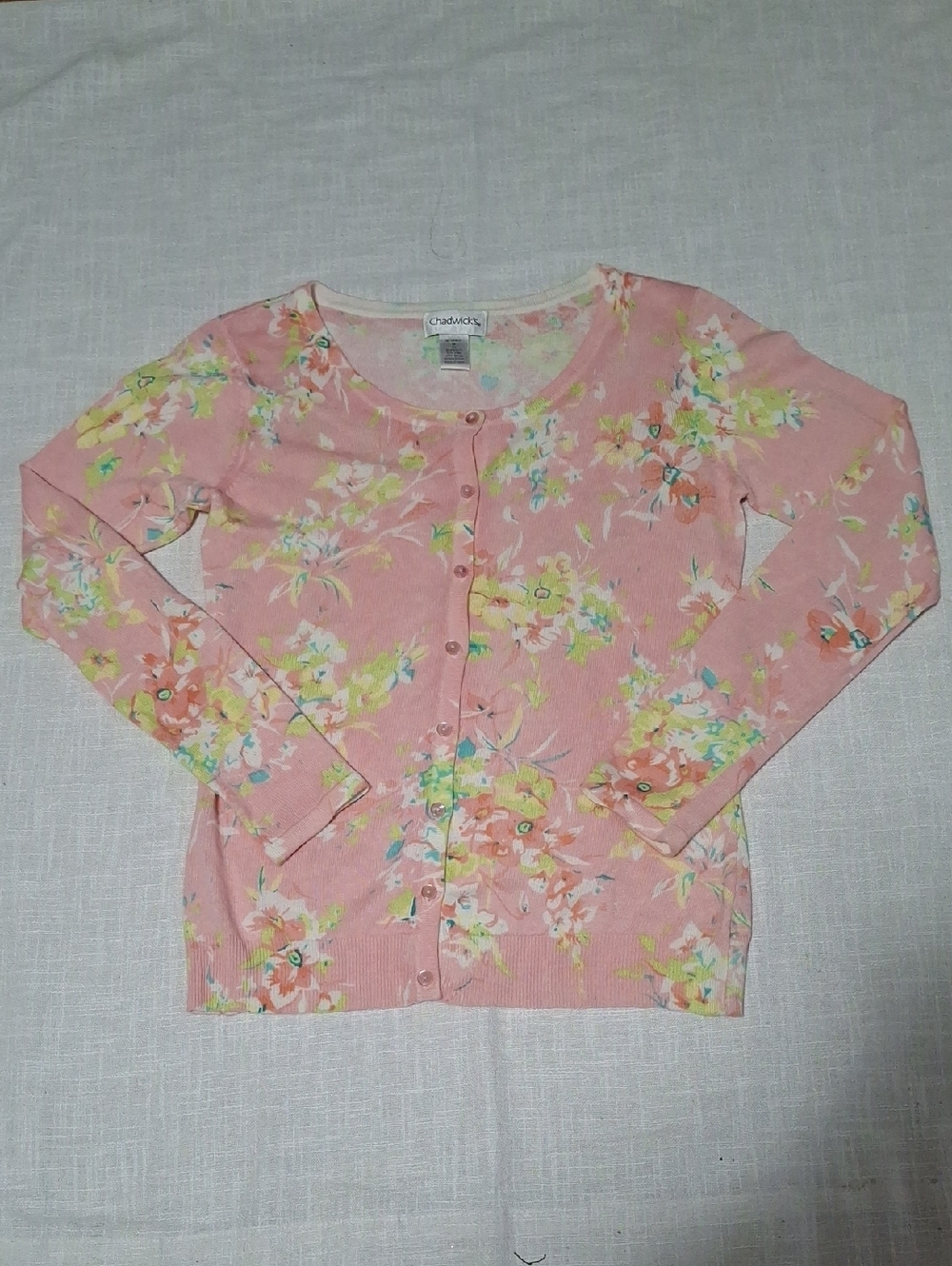 Chadwicks Pastel Pink Floral Cardigan Size M